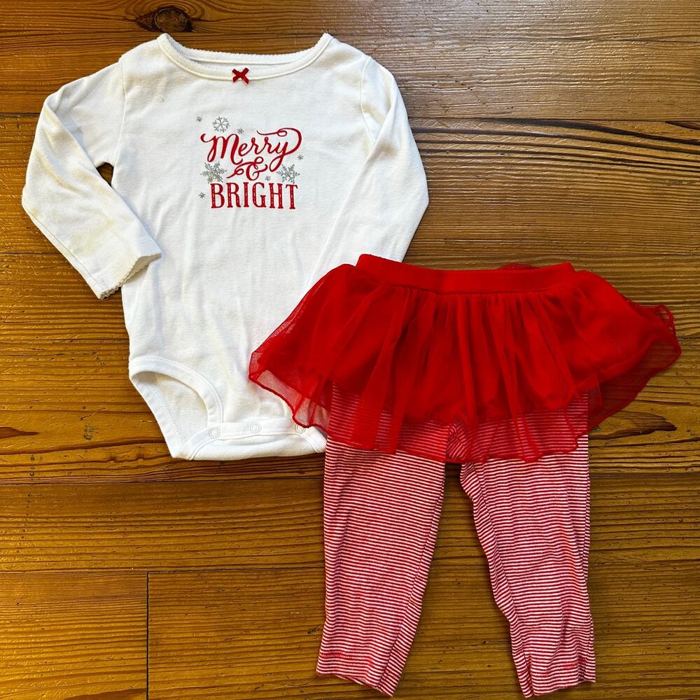 Carter's red white Merry & Bright tutu pant one piece set SIZE 24M‎